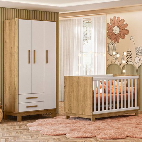 Quarto Infantil Completo Lion 3 Portas 2 Gavetas Branco/freijo - Pnr Móveis