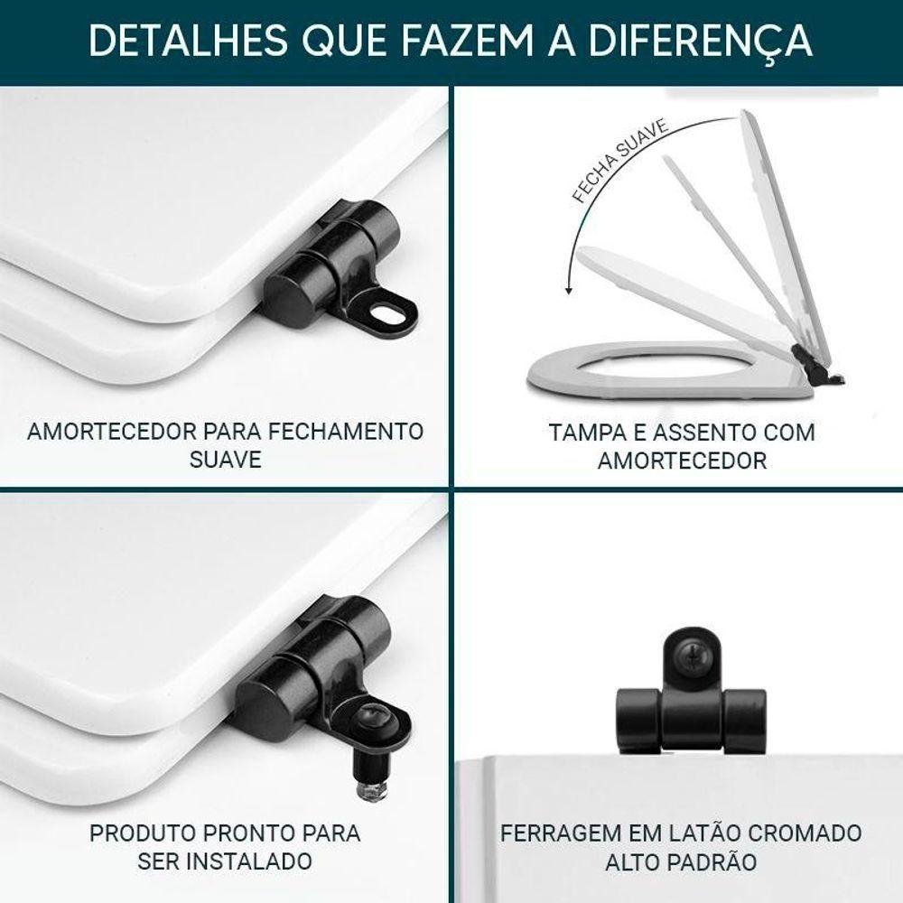 Tampa de Vaso Poliéster com Fechamento Lento Level Preto para Louça Deca com Ferragem Preta - 6