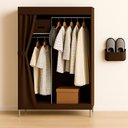 Ver imagem 2 de Guarda Roupa Portátil Marrom com Cabideiro e Sapateira