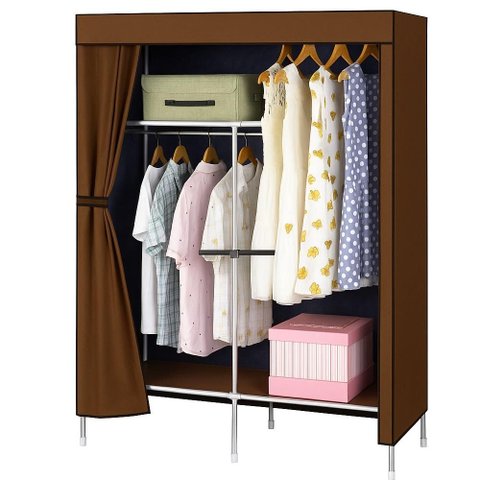 Guarda Roupa Portátil Marrom com Cabideiro e Sapateira