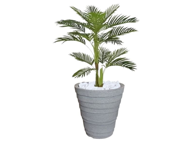 Planta Artificial Árvore Palmeira Areca 1,1m kit + Vaso Redondo D. Grafiato Cinza 40cm - 1