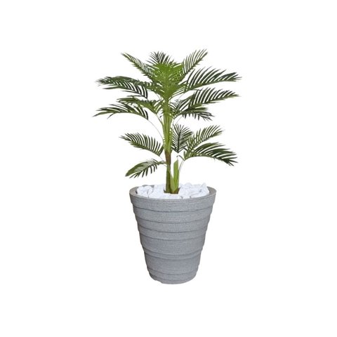Planta Artificial Árvore Palmeira Areca 1,1m kit + Vaso Redondo D. Grafiato Cinza 40cm