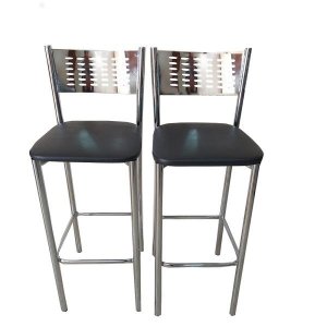 Banqueta Cromada com Encosto em Chapa e Assento Preto (Kit 2 Unid)