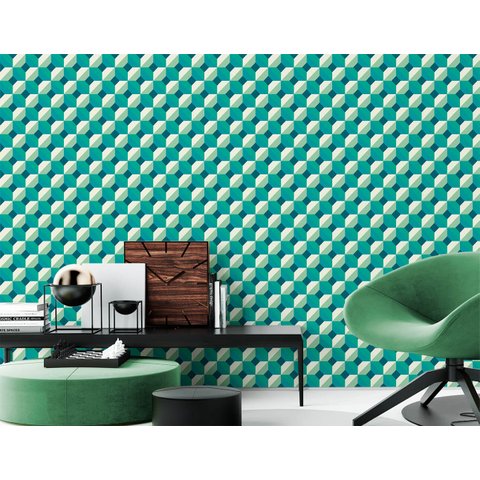 Papel de Parede 3d - Geométrico 3d Verde e Branco 1 Arte Destaque 3,50 Metros