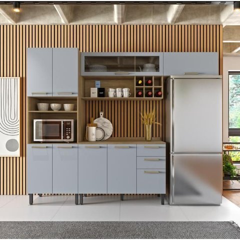 Cozinha Completa 9 Ptas 2 Gav Cinza/carvalho Axé Bertolini