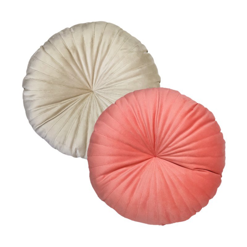 2 Almofadas Redondas Rendy em Veludo Várias Cores Cor:rosa Coral e Bege - 1