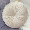 Ver imagem 4 de 2 Almofadas Redondas Rendy em Veludo Várias Cores Cor:rosa Coral e Bege