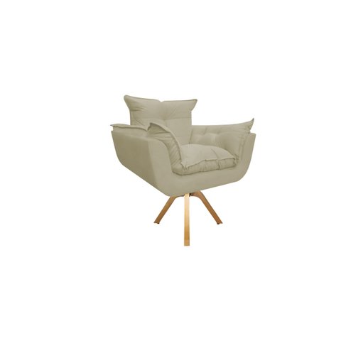 Poltrona Decorativa Opala Base Giratória Suede Bege Mz Decor