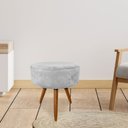 Ver imagem 2 de Puff Banqueta Redonda Nina Veludo Cinza Pés Palito Castanho - Slk Decor