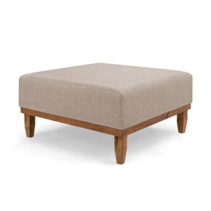 Puff Decorativo Quadrado com Rodapé Madeira Sara - Linho Bege