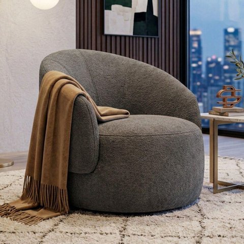 Poltrona Decorativa Saara Orgânica Bouclê Cinza Escuro Desk Design