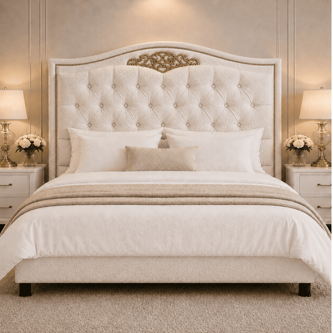 Cabeceira Greta 195cm Estofada Boucle p/ Cama Box Casal King Quarto