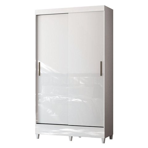 Guarda Roupa Solteiro 2 Portas de Correr com Pés Fit Branco Brilho - Santos Andirá
