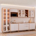 Ver imagem 1 de Cozinha Modulada 7 Peças Brilhante 1 Cristaleira 3 Balcões 3 Armários Aéreo Cinamomo/Off White