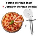 Ver imagem 2 de Forma de Pizza e Cortador de Pizza - Kit Assadeira Pizza Aluminio 35cm Mais Cortador de Pizza Aço