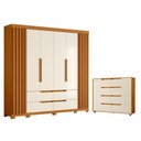 Ver imagem 1 de Kit Guarda Roupa 6 Portas Cômoda 8 Gavetas MDP Off White Albatroz Móveis