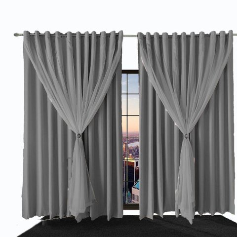 Cortina Sala e Quarto 3,50x2,80 Tecido Blackout Ana Cinza