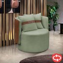 Ver imagem 1 de Poltrona Orgânica Base Giratória Maya Corino Nozes e Boucle Verde Redonda Decorativa - Arkell