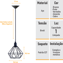 Ver imagem 3 de Pendente Aramado Diamante - Preto - 2100-3