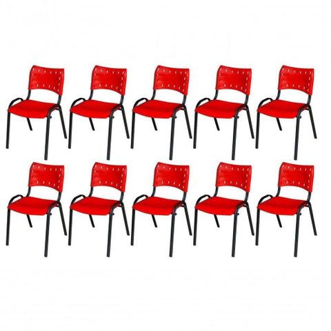 Cadeira Iso Base Preto Igreja, Escola, Escritório - Vermelho - Kit 10 Peças
