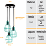 Lustre com 3 Pedentes Aramados Nu - Turquesa -3-2200-5 - 3