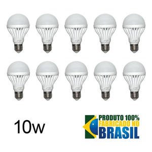 Kit 10 Lâmpada Led 10w Bulbo Soquete E27 Bivolt 6500k Branco Frio