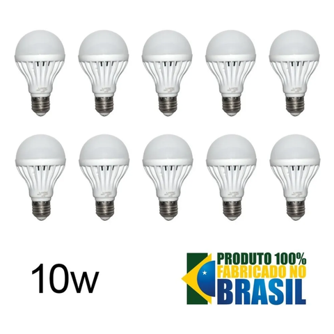 Kit 10 Lâmpada Led 10w Bulbo Soquete E27 Bivolt 6500k Branco Frio