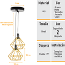 Ver imagem 3 de Lustre com 2 Pendentes Diamante - Amarelo - 2-2100-1