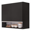 Ver imagem 1 de Armário Aéreo Multiuso Lux 80cm 100%mdf 02 Portas com Nicho Integrado Preto - Abmaza