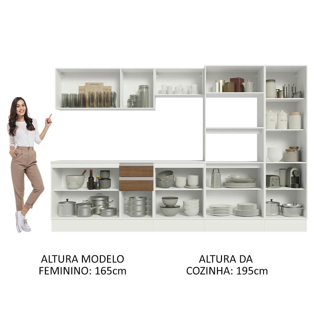 Armário de Cozinha Completa 100% MDF 300cm Branco/Rustic/Crema Smart Madesa 02 - 6