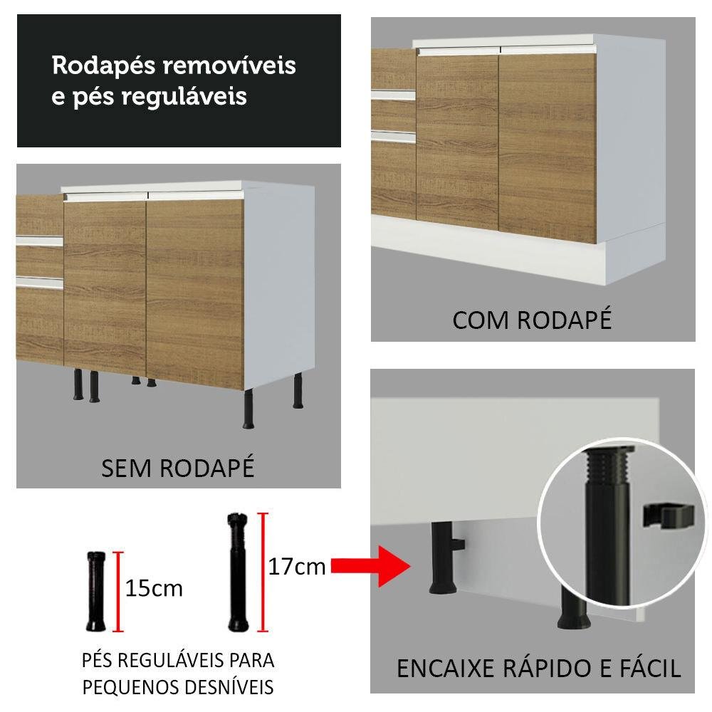 Armário de Cozinha Completa 100% MDF 300cm Branco/Rustic/Crema Smart Madesa 02 - 10