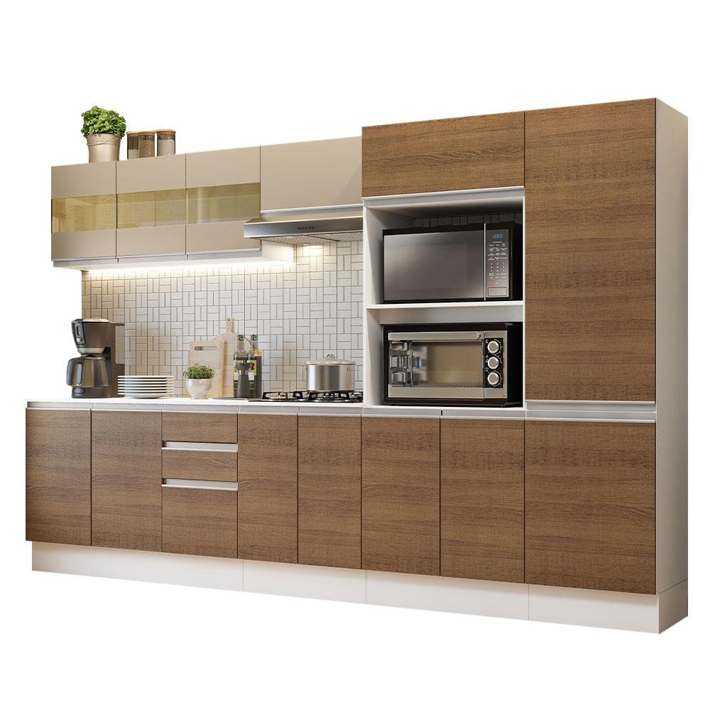 Armário de Cozinha Completa 100% MDF 300cm Branco/Rustic/Crema Smart Madesa 02 - 3