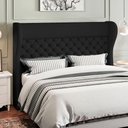 Ver imagem 2 de Kit Cabeceira Cama Box Casal 140 Cm Madrid com Puff Recamier Santorini Veludo Preto - Lyam Decor