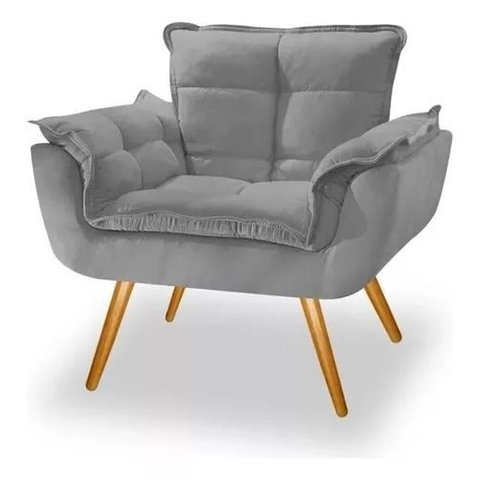 Poltrona Opalla Decorativa Reforçada Recepção Sala de Estar Suede Cinza