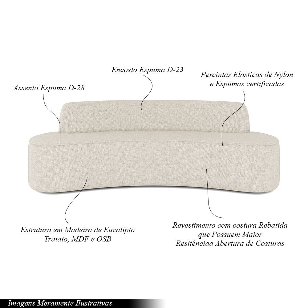 Sofá Decorativo 4 Lugares 260cm Bélgica Curvo Linho Bege G15 - Gran Belo - 3