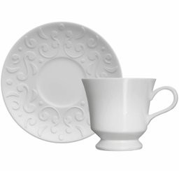 Conjunto 6 Xícaras de Café com Pires 80ml Porcelana em Relevo Tassel Germer Branco - 6