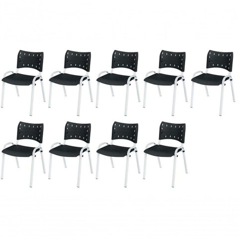 Cadeira Iso Base Branco Escola, Escritório Preto Kit 9 Un