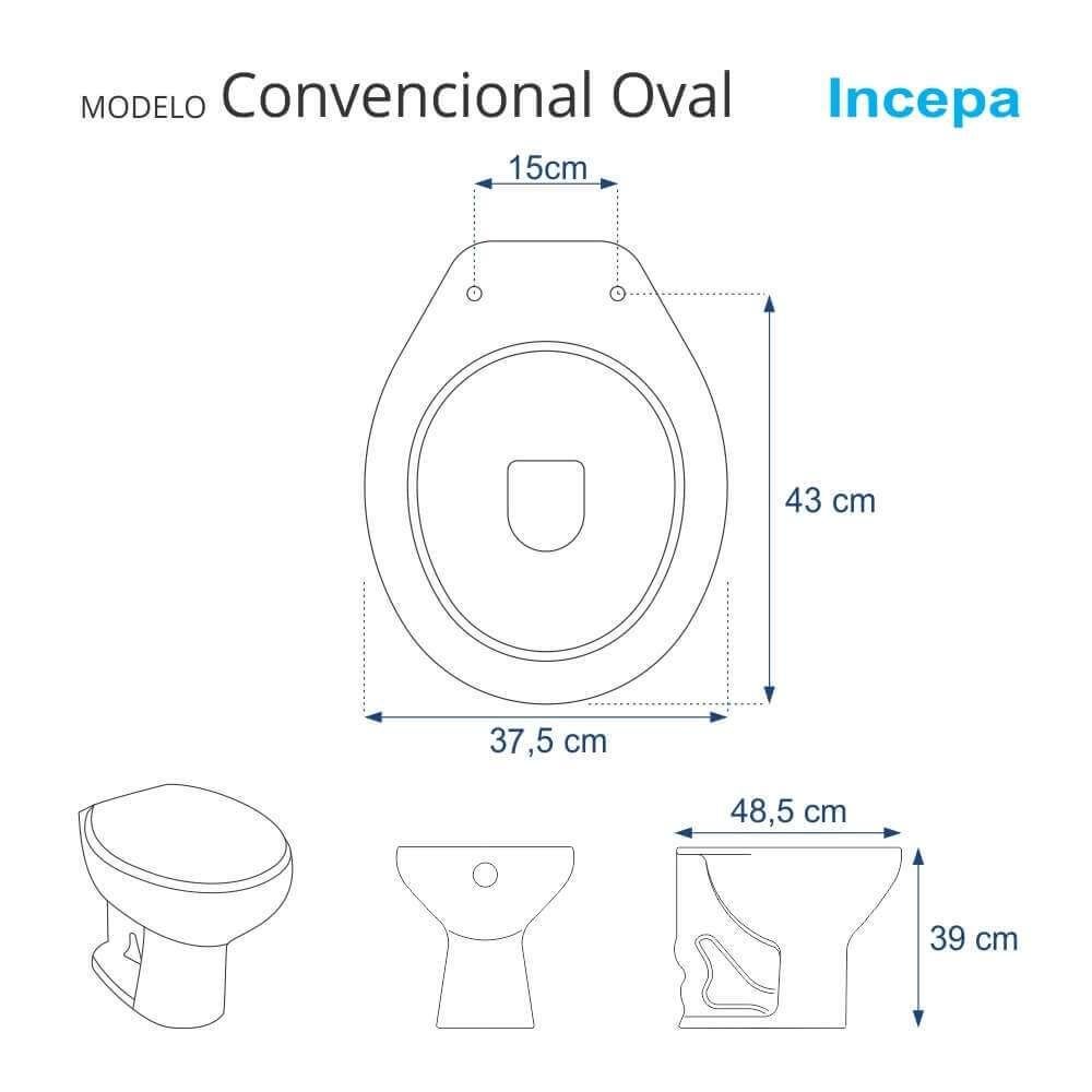 Tampa de Vaso Sanitário com Amortecedor Convencional Oval Branco para Bacia Incepa - 2