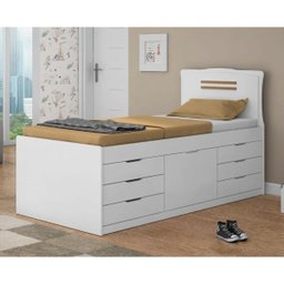 Cama Cômoda Solteiro Florença com 7 Gavetas - Branco Fosco - 2
