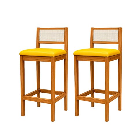 2 Banquetas Madeira Copa do Mundo Brasil Estofados Bruna:Mel e Sintetico Amarelo