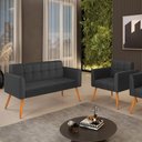 Ver imagem 2 de Kit 1 Sofá Namoradeira e 1 Poltrona Elisa Corino Pés Palito Castanho - D’Rossi Preto