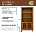 Ver imagem 2 de Estante de Livros Vintage Decorativo Sala/Escritório Madeira Maciça 2 Portas de Vidro Madri Freijó