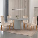 Ver imagem 1 de Mesa de Jantar Diane 120cm Tampo Mdf Vidro com 4 Cadeiras Lisboa Moderna Mobília