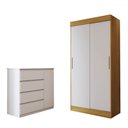 Ver imagem 3 de Guarda-roupa Solteiro Lupin 2 Portas 2 Gavetas e Cômoda 4 Gavetas Marrocos/off White/branco - Panora