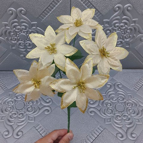 Buquê 5 Galhos Dourado Metalizados Natalino Kit 12pçs 30cm