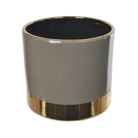 Vaso Decorativo Porcelana Cinza e Dourado 18cm