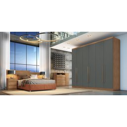 Guarda Roupa Casal 100% Mdf 6 Portas 8 Gavetas - Trento-cumaru/grafite - Móveis Novo Horizonte - 1 Guarda Roupa Casal 100% Mdf 6 Portas 8 Gavetas - Trento-cumaru/grafite - Móveis Novo Horizonte - 1