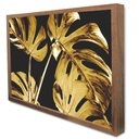 Ver imagem 4 de Quadro Decorativo Caixa Floral Folhagem Dourada Tacolado Moldura Caixa 3cm Freijó sem Vidro 40 X 60c