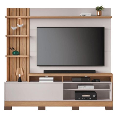 Home Theater Maceió para TV 65" 200cm MDF-MDP com LED Freijó Off White Colibri Móveis