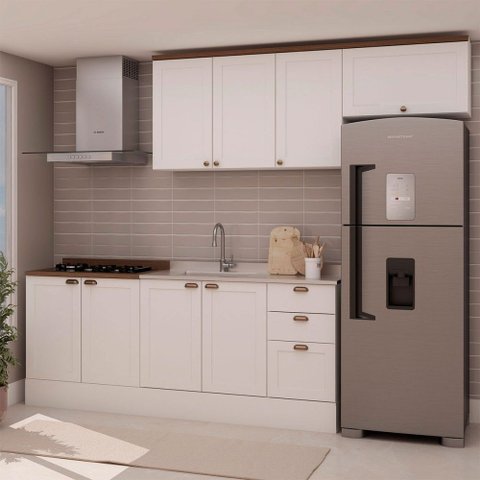 Cozinha Completa Iluminata 8 Portas 3 Gavetas 100% MDF Branco/Ébano - Genialflex
